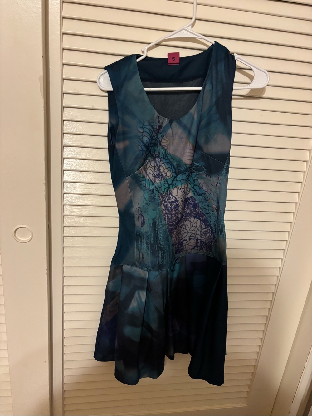 Save the Queen S navy/teal abstract Printed Fit-and-Flare Dress vintage